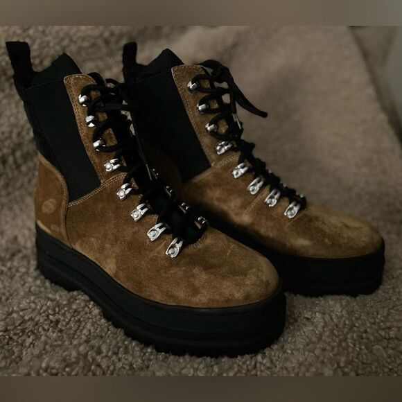 BNIB Marc Fisher Brown Suede Platform Lace Up Boots Sz 10 - Picture 9 of 10